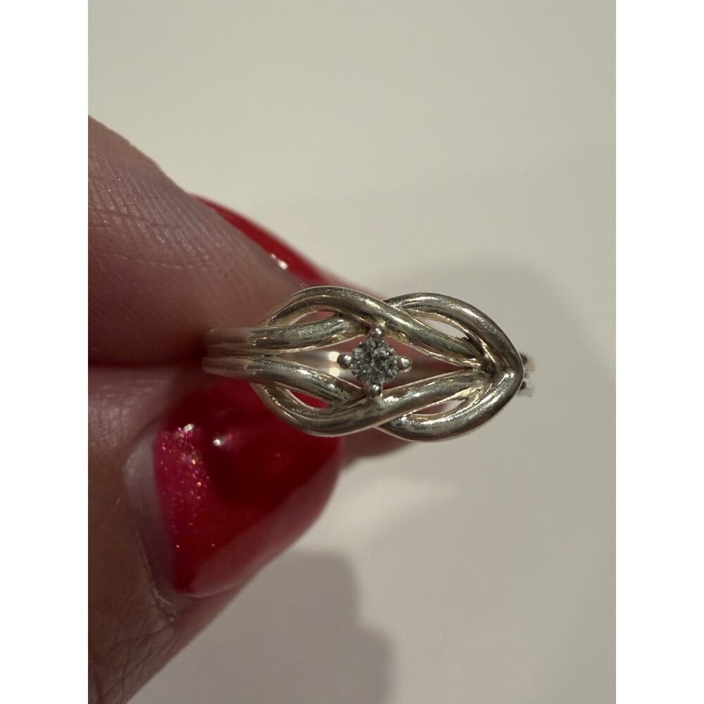 925 Sterling Silver Knot Promise Ring Cubic Zirconia Size 7